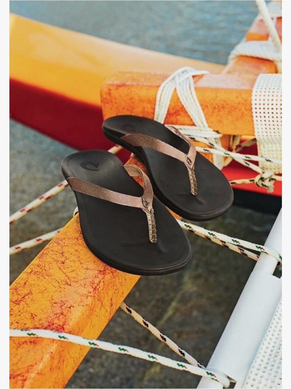 OluKai Black & Bronze Sandal Soles with Gold Logo